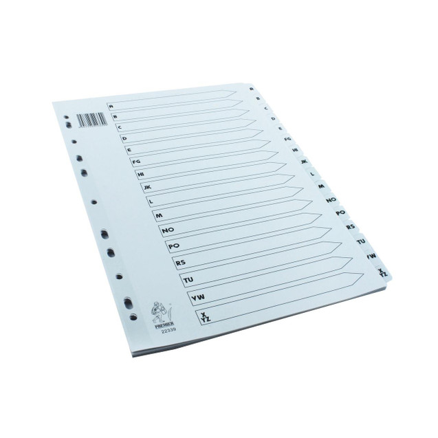 CW Office White A4 A-Z Mylar Index, index divider folder with alphabetically labeled tabs for organizing documents.