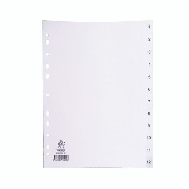 A4 White 1-12 Polypropylene Index