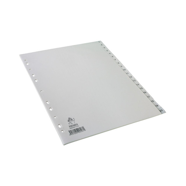 CW Office A4 White 1-20 Polypropylene Index, white laminated index with numbered tabs from 1 to 20 for office organization.