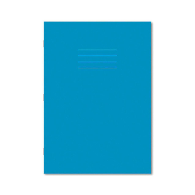 CW Office Exr Book 10MM Sq 80PG A4 L/BLU PK50, blue office notebook with lines on the cover for writing.