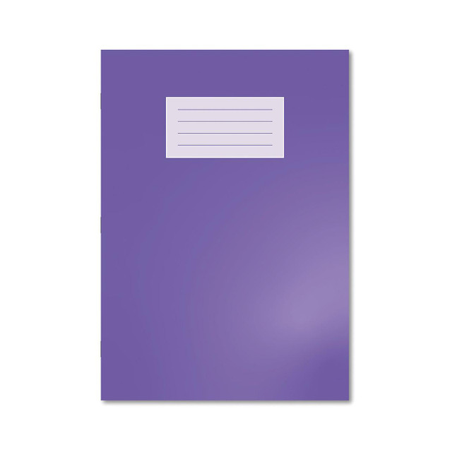 CW Office Oxford Extra Bk 8MM Lined A4 Pur PK50, purple notebook with a white label on the cover for writing notes.