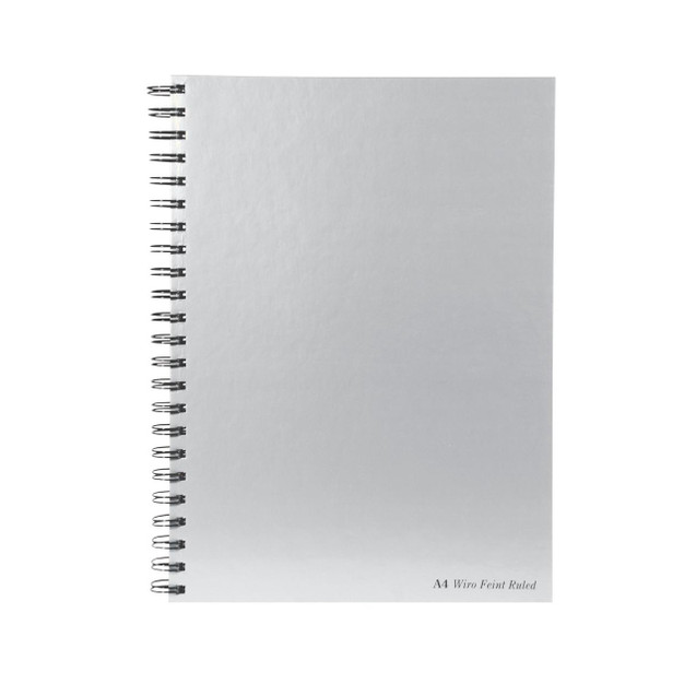 CW Office Pukka Mnscrpt Bk A4 160P Slvr PK5, a silver spiral-bound notebook with 160 pages suitable for writing and note-taking.