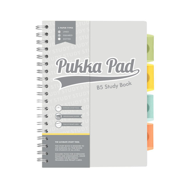 CW Office Pukka Pad Pad Study Book B5, spiral-bound study notebook with colored page clips.