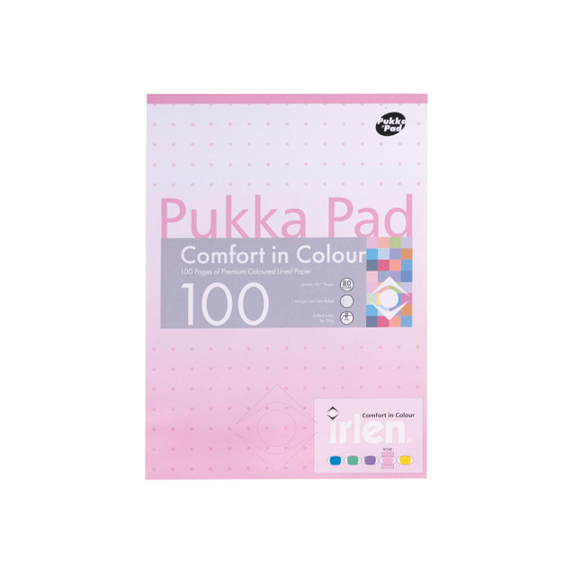 CW Office Pukka Pad A4 Refill Pad Rose PK6, pink-colored notepad with dotted pages and 100 pages of premium color-lined paper.