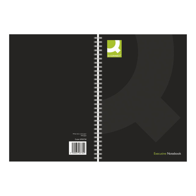 CW Office Qconnect Wirebound A5 PP Black PK3, black A5 spiral bound professional executive notebooks.