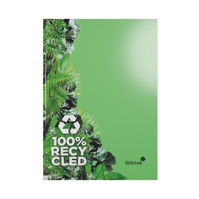 CW Office Silvine Premium Recycled Case Notebooks, 120 pages, A4 size, green floral cover design with eco-friendly recycling symbol, ideal for office and school use.