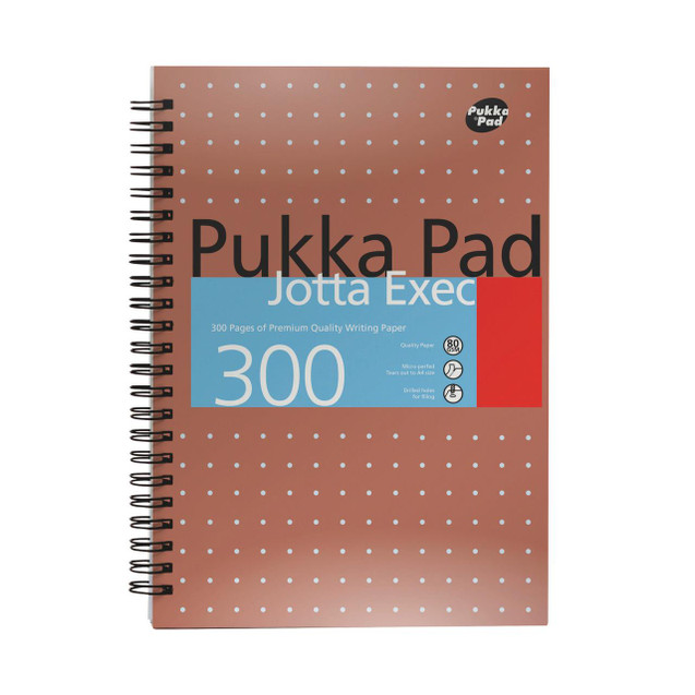 CW Office Pukka Jotta Exec A4PLUS 300P Copper, Spiral-bound Office Notebook with copper-colored cover and white polka dots.