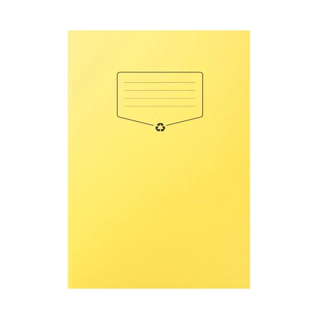 CW Office Silvine Rec Ex Book 64P A4 Yellow Pack of 10, yellow exercise notebooks with lined pages and recycling symbol on the cover.