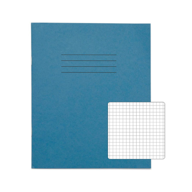 CW Office Rhino Exbook 48P S5 8X6.5 Lblu P100, blue colored hardcover notebook with lined pages and grid pages for note-taking and writing.