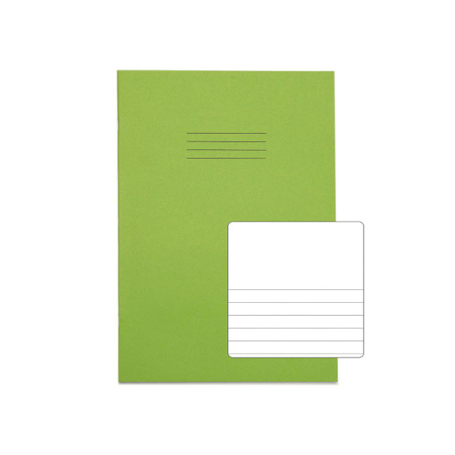 CW Office Rhino Exbook 32P TBF8 Green A4 P100, green exercise book with lined pages and a white detachable label on the cover.