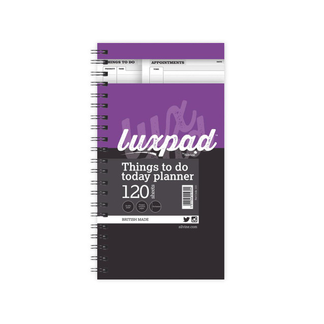 CW Office Silvine Luxpad W/B Thing To Do 120PP, a spiral-bound planner with a purple and black cover for organizing daily tasks and appointments.