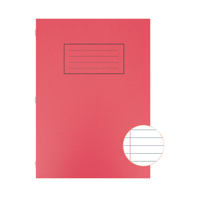 CW Office Silvine Red A4 Lined Ex Books PK10, red A4-sized notebooks with lined pages for writing and note-taking.