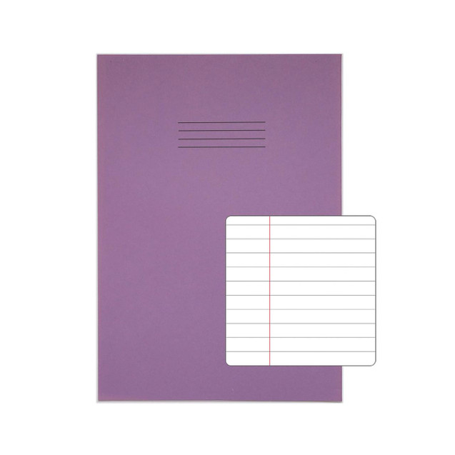 CW Office Rhino Exbook 80P F8M A4+ Pur PK50, purple EXbook with lined paper inside and a label area on the cover.