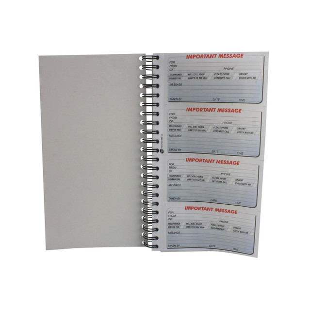 CW Office Q Connect Telephone Message Book 400, open message book with blank & pre-printed message pages for recording important phone messages.