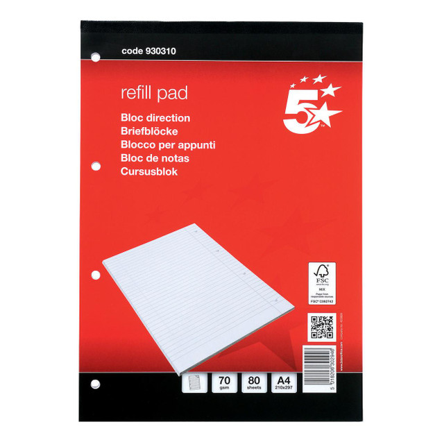 CW Office Refill Pad Rld 160PG A4 Red/WHT PK10, image of a pack of refill pads with a red background and a white notepad graphic