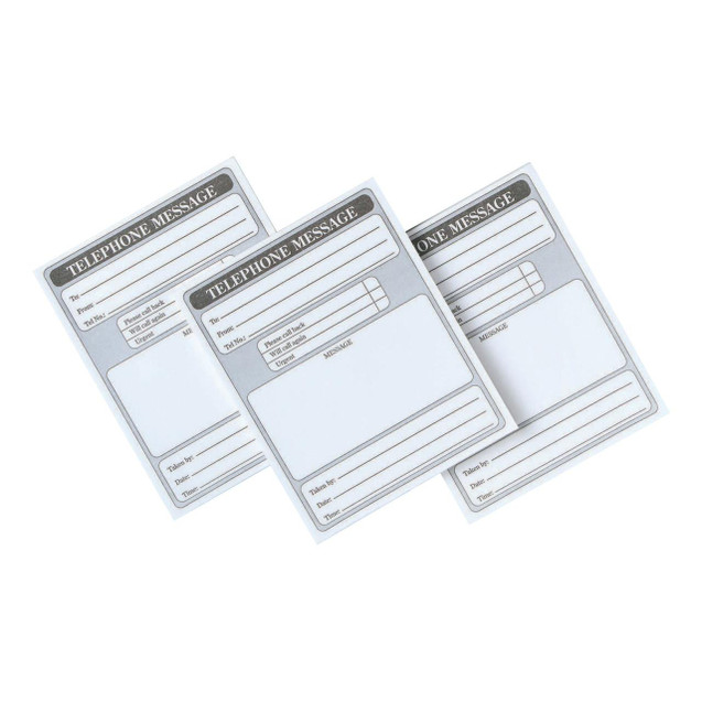 CW Office Telephone Message Pad 160SH PK10, image of three blank telephone message pads with spaces for details like recipient, sender, phone number, message, and timestamp.