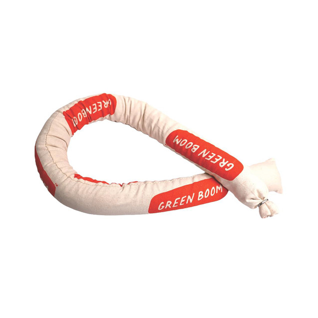 CW Office Green Boom Oil Only Med Socks PK10, a thick, circular green boom designed for oil spill containment with red branding labels.