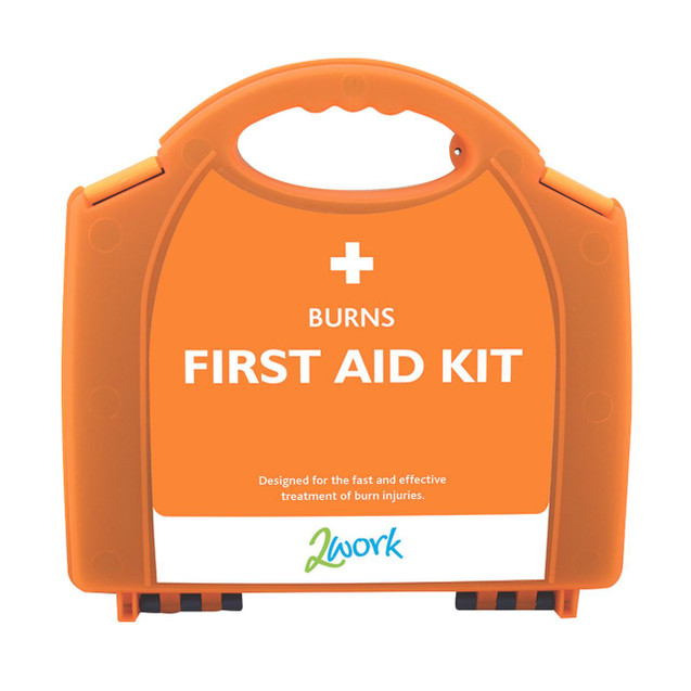 CW Office 2Work Small Burns First Aid Kit, orange portable first aid kit for treating burn injuries.