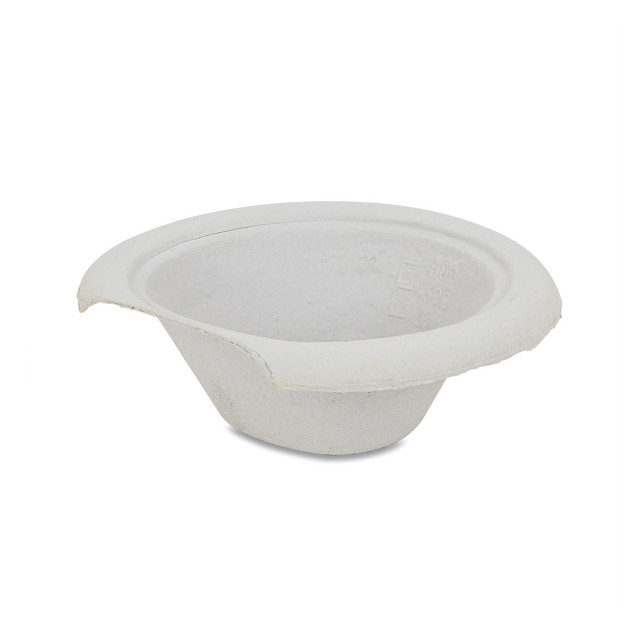 CW Office Medical Vomit/Gen Use Bowl 1L PK200, white disposable vomit bowl with spouted edge for medical and general use.