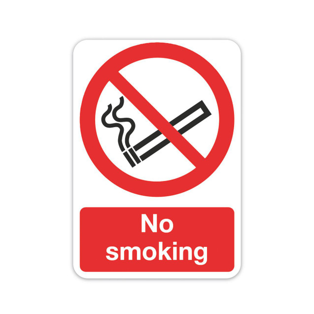 CW Office No Smoking PVC Safety Sign A5, a rectangular safety sign with a no smoking symbol and text.