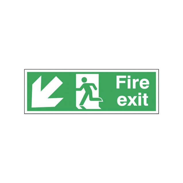Emergency Exit Sign, Green Fire Exit sign with arrow and running figure, indicating emergency escape route for safety.