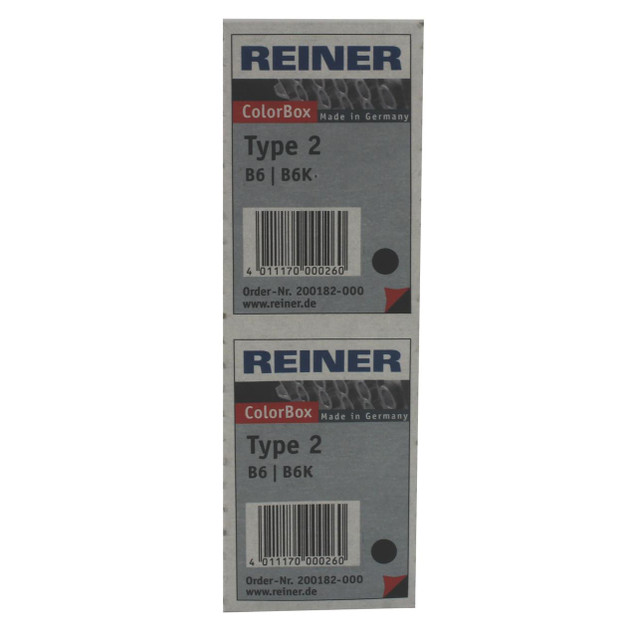 Product CW Office Colop Reiner B6K Rep Pad BLK PACK2, a pack of two black refill pads with barcode and product information on the packaging.