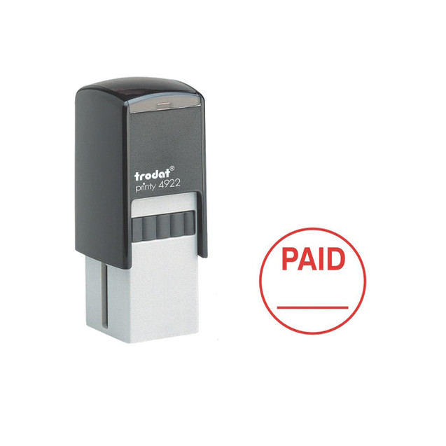 CW Office Trodat Circular Word Stamp - Paid, ink stamp with red 'PAID' circular impression on white background.