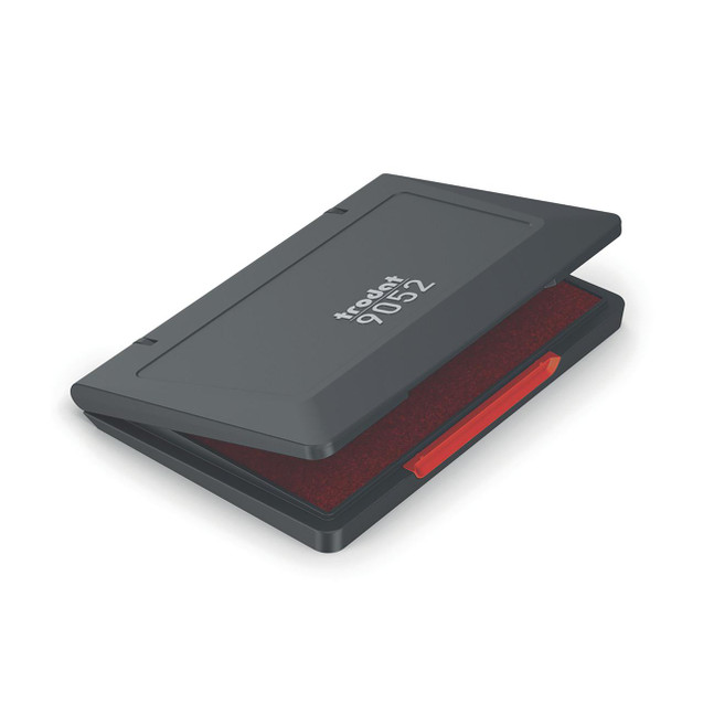 CW Office Trodat 9052 Stamp Pad 110x70mm Red, rectangular ink pad with a gray plastic cover partially open revealing red ink inside for stamping.