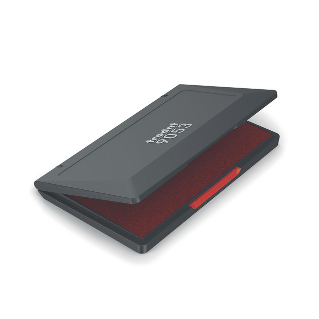 CW Office Trodat 9053 Stamp Pad 160X90MM Red, rectangular stamp pad with a black plastic case and red felt surface for stamping in red ink.