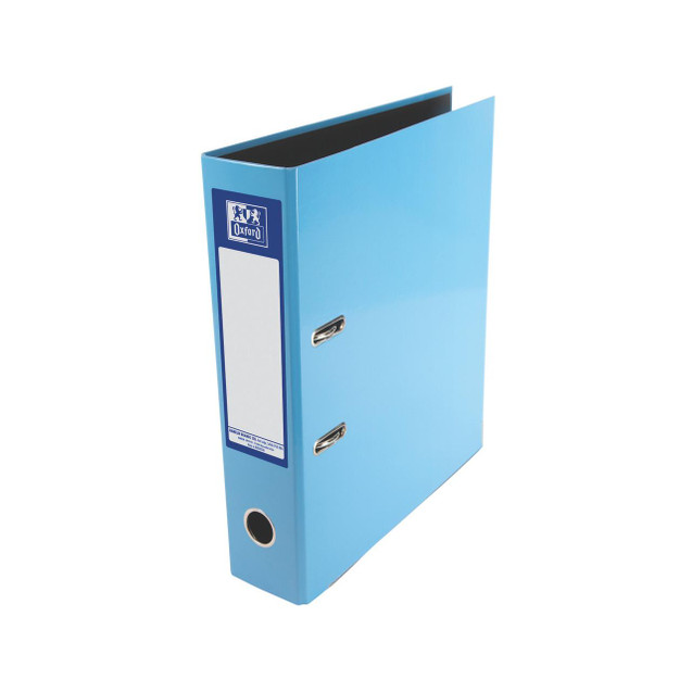 CW Office Oxford 70MM Lever Arch A4 Light Blue, light blue lever arch file for document organization with a metal lever arch mechanism and blank label for customization.