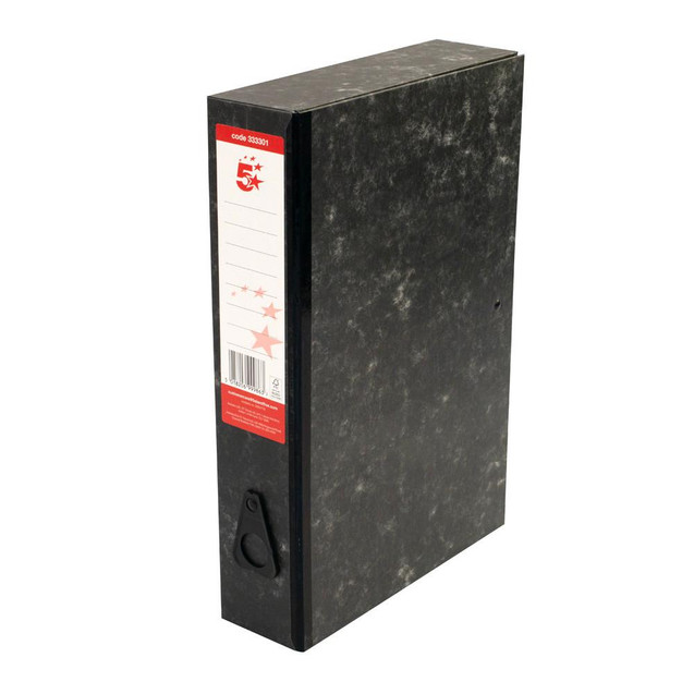 CW Office Box File Foolscap Cloud Cover, black foolscap box file with cloud cover design and a label on the spine for organizing and storing documents.