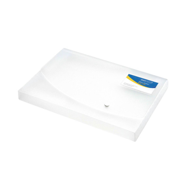 CW Office Rapesco Rigid Wlt Box File 25MM A4, white plastic file storage box with a secure lid and label holder for organizing documents.