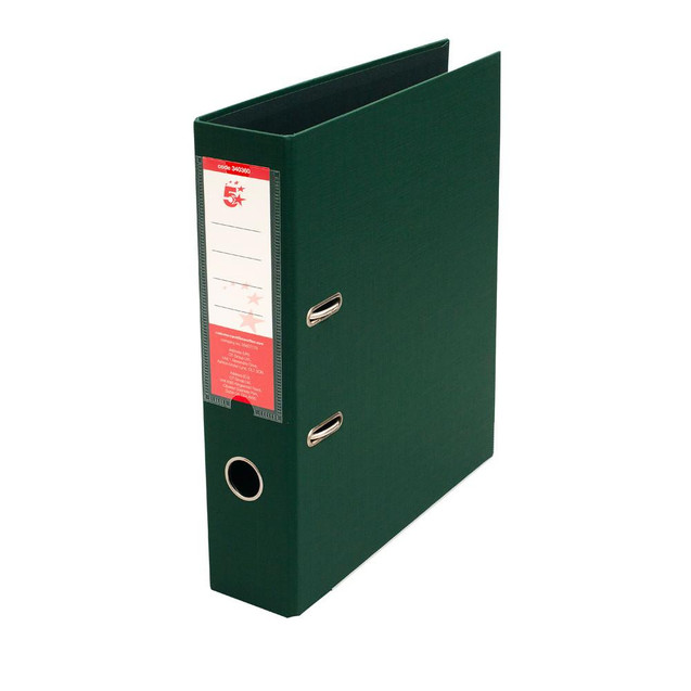 CW Office Prem Lever Arch File A4 GRN PK10, green lever arch file for organizing A4-sized documents efficiently.