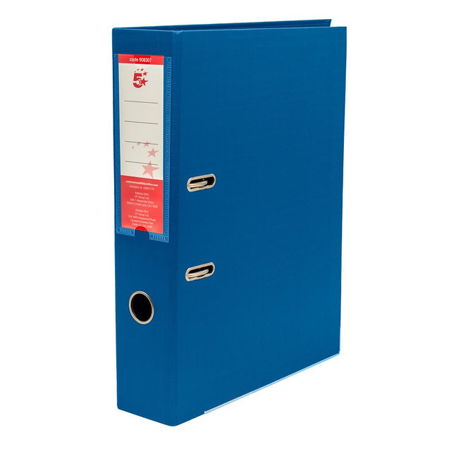 CW Office Prem Lach File A4 70MM Ro Blue PK10, a sturdy blue storage file with metal rings on the spine for organizing documents.