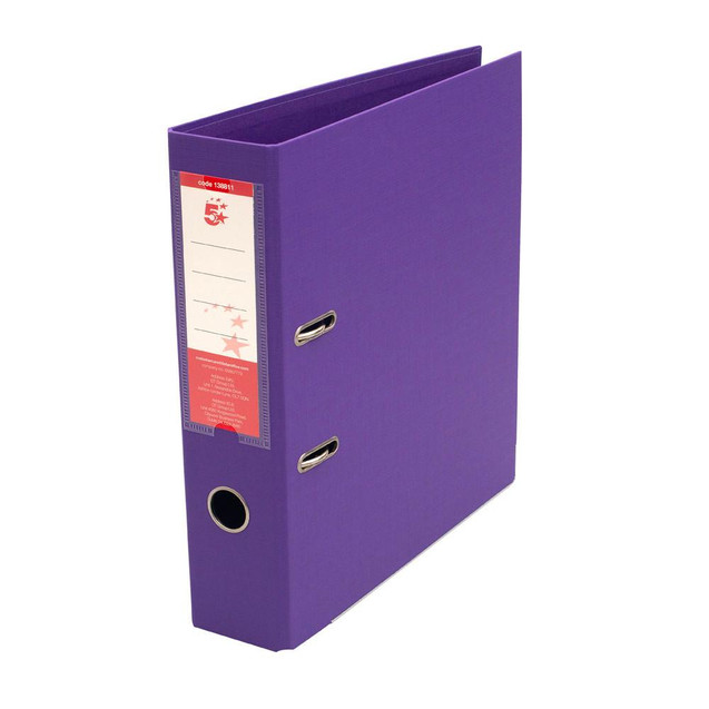 CW Office Prem Lever Arch File A4 Purple PK10, a set of 10 purple lever arch files with metal fasteners and label holders for organizing A4 documents.