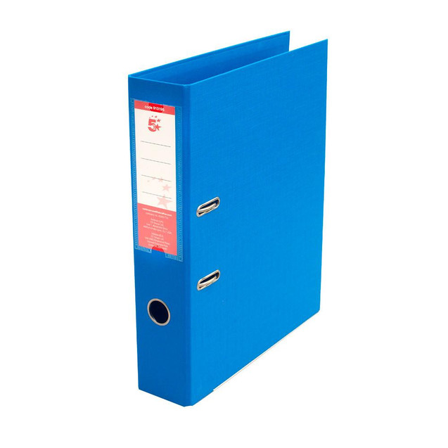 CW Office Prem Lach File FC 70MM Blue PK10, blue file organizer with metal rings and label holder