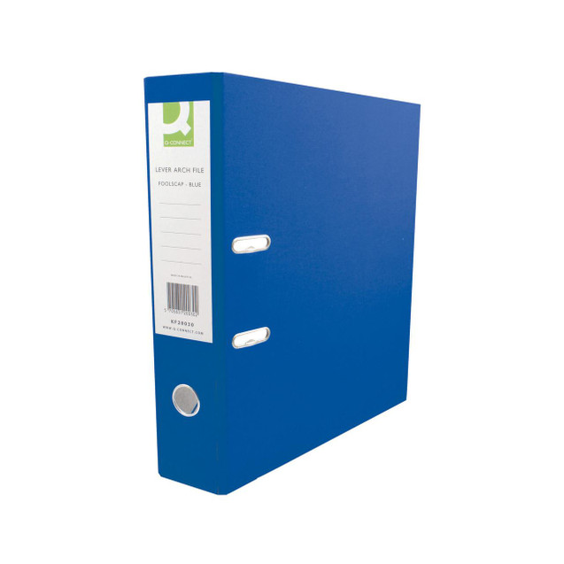 Product CW Office Q-Connect 70MM Leverarch A4 BLU PK10, blue lever arch file with metal rings for organizing A4 documents.