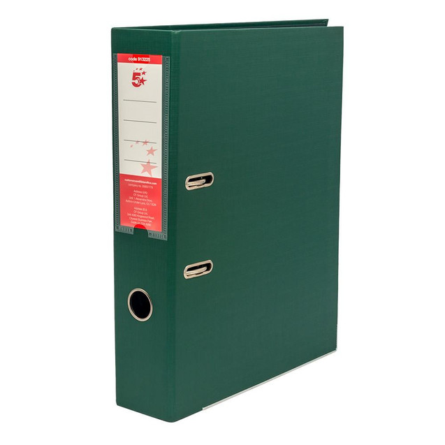 CW Office Prem Lach File FC 70MM GRN PK10, green 70mm long file folder with metal binding rings for organizing documents.
