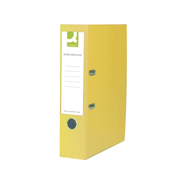 CW Office Q-Connect Lever Arch File Fs Yellow, a yellow lever arch file used for organizing and storing documents.