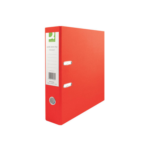 CW Office Q-Connect 70MM Leverarch A4 Red PK10, red lever arch file for organizing A4 documents.
