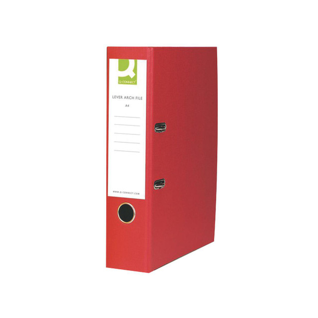 CW Office Q-Connect Leverarch Paper Files, Red A4 size PK10, sturdy lever arch file with metal rings for organizing documents.