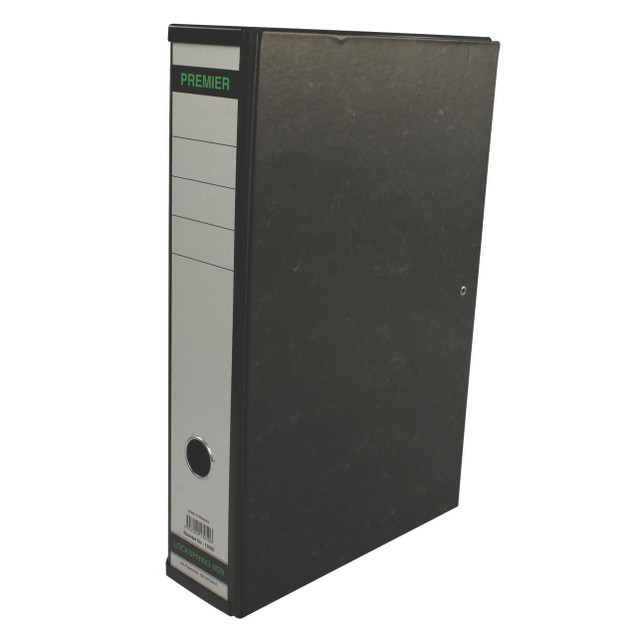 CW Office White Box Box File Foolscap PK10, black and white storage file for organizing documents.