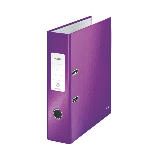 Leitz Wow Lever Arch File in purple, 10-pack, durable file with metal mechanisms for efficient document organization and storage.