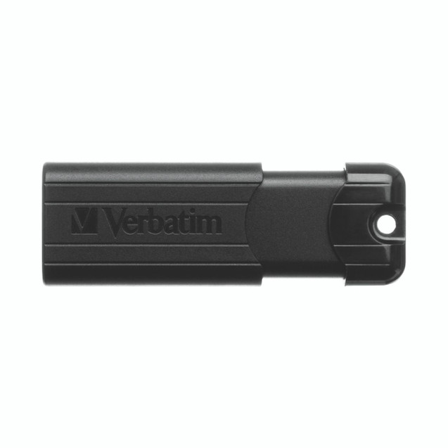 CW Office 32GB Black Pinstripe USB 3.0 Drive, portable black USB flash drive with pinstripe design and Verbatim branding for data storage.