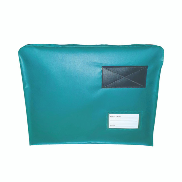CW Office Gosecure Te Guss Anti BAG 457X356MM, teal-colored protective document bag with black transparent window for labels.