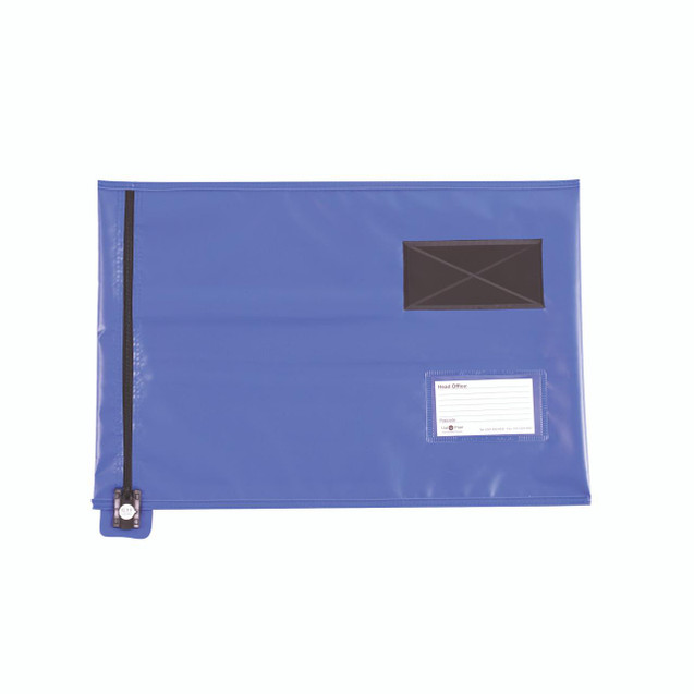 CW Office Lightweight Security Pouch A3 Blue, durable blue waterproof document storage pouch with zipper closure and transparent label window for office or security use.