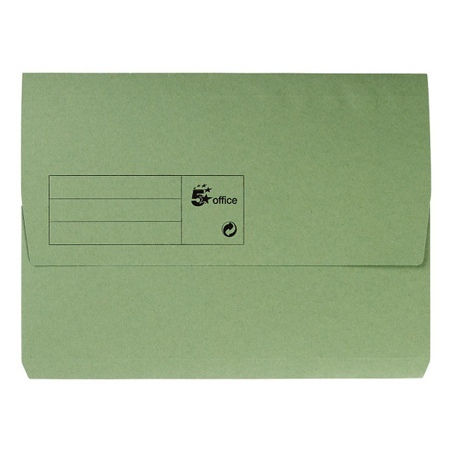 CW Office Half Flap Document Wallet A4 Green PK50, eco-friendly green paper folder with a half flap design and print for organizing documents.