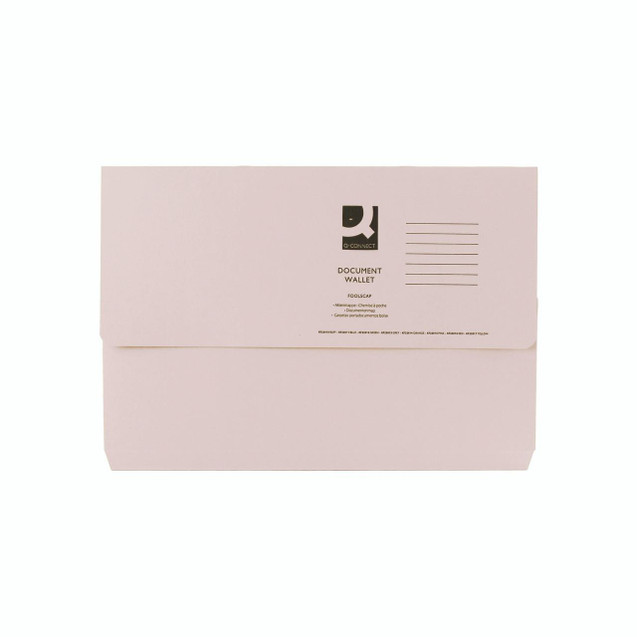 CW Office Q-Connect 1/2 Flap Document Wallet in Buff, front view showing its design and label.