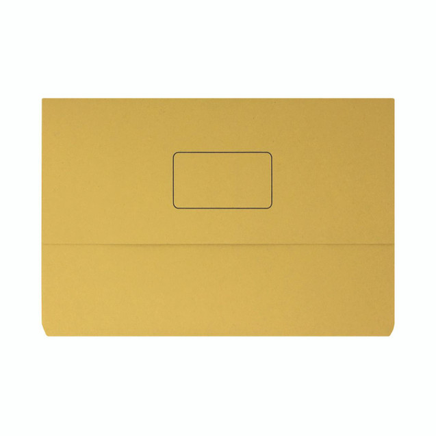 CW Office Document Wallet 220GSM FC Ylw PK50, yellow document wallet with a rectangular transparent window on the front.
