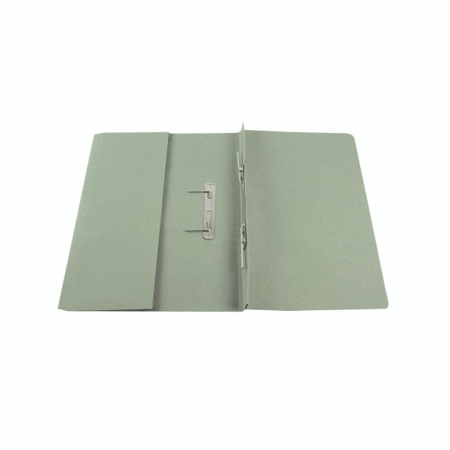 CW Office Q-Connect Trans Pkt File FC GRN PK25, green plastic file folder with metal mechanism for secure document storage and organization.
